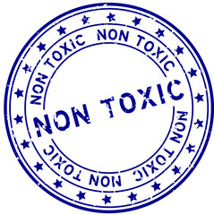 Sticker - Grunge blue non toxic word with star icon round rubber seal stamp on white background