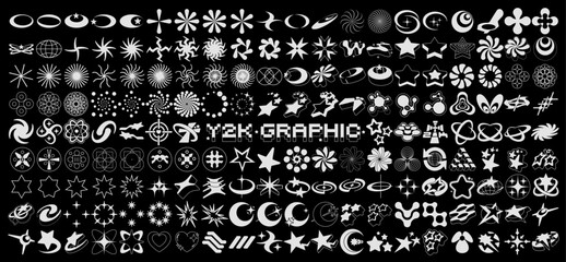 Wall Mural - Retro Y2K star elements. Universal shapes for design, projects, posters, banners and business cards. Elements collection