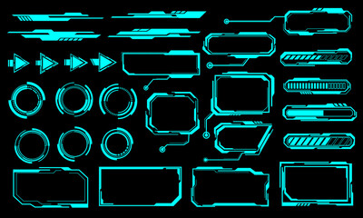 Poster - Blue line cyber interface elements holographic on black design ultramodern futuristic  vector