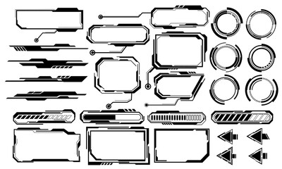 Poster - Black line cyber interface elements holographic on white design ultramodern futuristic  vector
