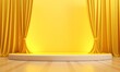 Yellow background with curtains and empty podium platform in the center for product display or showcase
