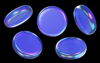 Aufkleber - round shape with colorful gradient isolated on black background. set of circles 3d rendering illustration for graphic design, presentation or background. glassmorpism metallic material.