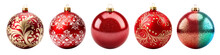 Red Christmas Balls Realistic 3D Style Set