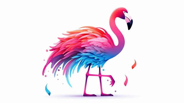 retro color flamingo vector art white background simple.Generative AI