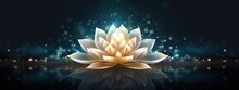 Beautiful White Water Lily Or Lotus. Radiant Flower With Rays Of Light. Enlightenment And Universe. Magic Spa And Relaxation Banner With Copy Space. Concept Of Religion, Kundalini And Meditation