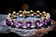 Golden jewelry bracelet with amethysts gem stone
