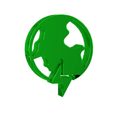 Poster - Green Global energy power planet with flash thunderbolt icon isolated on transparent background. Ecology concept and environmental.