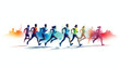 Colorful vector illustration of people running on white background.