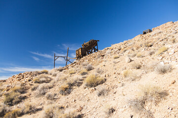 Old wooden mining entrance at Eureka Gold Mine in the desert, Death Valley National Park, California