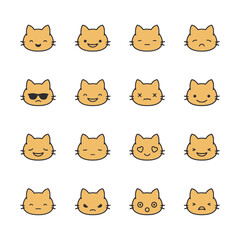 Wall Mural - Set of funny cartoon cats icon for web app simple silhouettes flat design