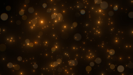 abstract bokeh glitter background, golden shiny lights on dark background, new year and christmas design element