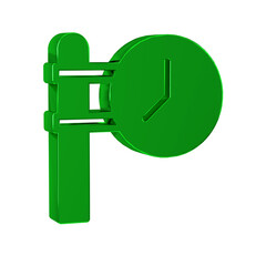 Sticker - Green Train station clock icon isolated on transparent background.