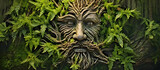 Fototapeta  - tree trunk with green man face. AI generated.