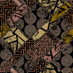 Poster - Grunge Geometric Vector Seamless Pattern made in ethnic style. African traditional design. Creative boho pattern.