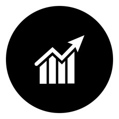 Poster - A chart up symbol in the center. Isolated white symbol in black circle. Illustration on transparent background