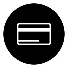 Poster - A credit card symbol in the center. Isolated white symbol in black circle. Vector illustration on white background
