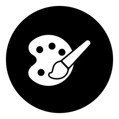 Poster - A palette symbol in the center. Isolated white symbol in black circle. Illustration on transparent background