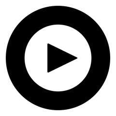 Poster - a play symbol in the center. isolated white symbol in black circle. illustration on transparent back