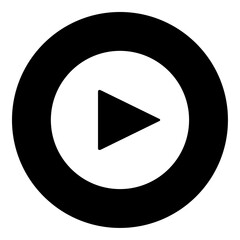 Poster - a play symbol in the center. isolated white symbol in black circle. vector illustration on white bac
