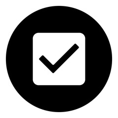 Poster - a checkbox symbol in the center. isolated white symbol in black circle. illustration on transparent 