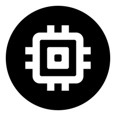Poster - A chip symbol in the center. Isolated white symbol in black circle. Illustration on transparent background