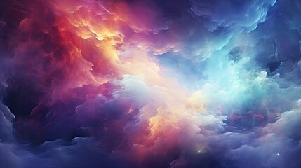 Canvas Print -  a colorful painting of clouds and stars in a blue, pink, yellow, and purple hued sky with stars in the center of the clouds.  generative ai