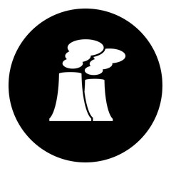 Poster - A industrial pollution symbol in the center. Isolated white symbol in black circle. Vector illustration on white background