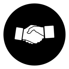 Poster - A handshake symbol in the center. Isolated white symbol in black circle. Vector illustration on white background