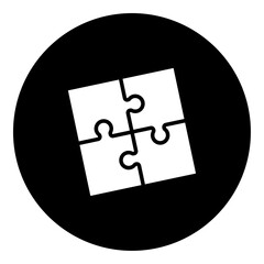 Poster - A puzzle symbol in the center. Isolated white symbol in black circle. Vector illustration on white background