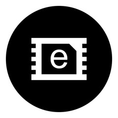 Poster - A eSIM symbol in the center. Isolated white symbol in black circle. Illustration on transparent background
