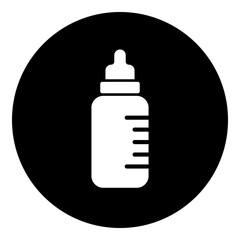 Poster - A feeding bottle symbol in the center. Isolated white symbol in black circle. Illustration on transparent background