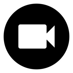 Poster - A video camera symbol in the center. Isolated white symbol in black circle. Illustration on transparent background