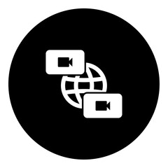 Poster - A videoconference symbol in the center. Isolated white symbol in black circle. Vector illustration on white background