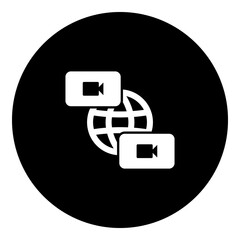 Poster - A videoconference symbol in the center. Isolated white symbol in black circle. Illustration on transparent background