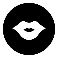 Poster - A lips symbol in the center. Isolated white symbol in black circle. Illustration on transparent background