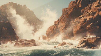 Sticker -  a large body of water surrounded by rocks and a bunch of water coming out of the top of the rocks.  generative ai