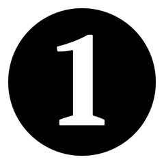 Poster - A number one symbol in the center. Isolated white symbol in black circle. Illustration on transparent background