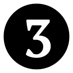 Poster - A number three symbol in the center. Isolated white symbol in black circle. Illustration on transparent background