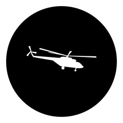 Poster - A helicopter symbol in the center. Isolated white symbol in black circle. Illustration on transparent background