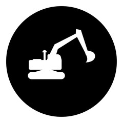 Poster - A excavator symbol in the center. Isolated white symbol in black circle. Vector illustration on white background