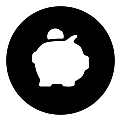 Poster - A piggy bank symbol in the center. Isolated white symbol in black circle. Illustration on transparent background