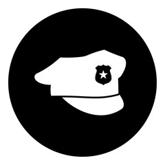 Poster - A police cap symbol in the center. Isolated white symbol in black circle. Illustration on transparent background