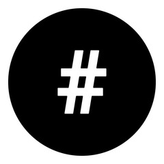 Poster - A hash symbol in the center. Isolated white symbol in black circle. Illustration on transparent background