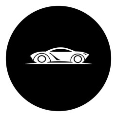Poster - A future car symbol in the center. Isolated white symbol in black circle. Illustration on transparent background