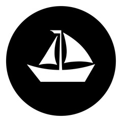 Poster - A sailing boat symbol in the center. Isolated white symbol in black circle. Vector illustration on white background
