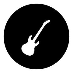 Poster - A guitar symbol in the center. Isolated white symbol in black circle. Vector illustration on white background