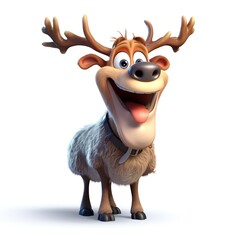 Funny christmas reindeer character on white background, Generative AI