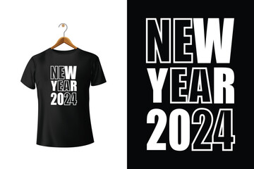 Wall Mural - Happy New Year 2024 Typography Vector T-Shirt