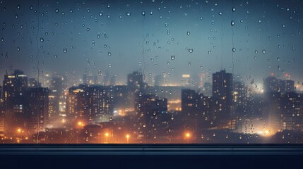 Wall Mural -  a view of a city at night from a window with raindrops on the window and buildings in the background.  generative ai