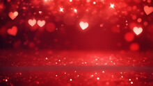 Valentines Day Background Banner - Abstract Panorama Background With Red Hearts - Concept Love